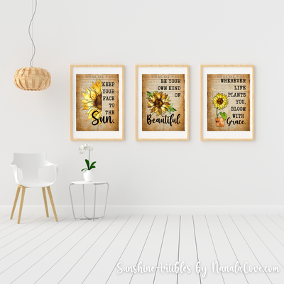 Vintage Sunflower Quotes Wall Art