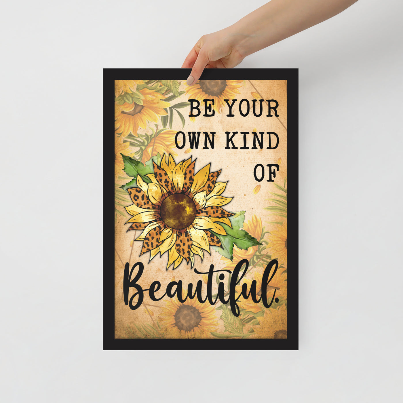 "Sei deine eigene Art von schöner" Sonnenblumen-Leopard-Boho-Wandkunst