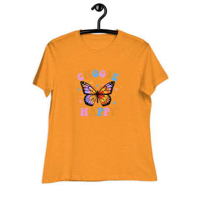 "Choose Happy" Tie Dye Butterfly Women's Relaxed T-Shirt