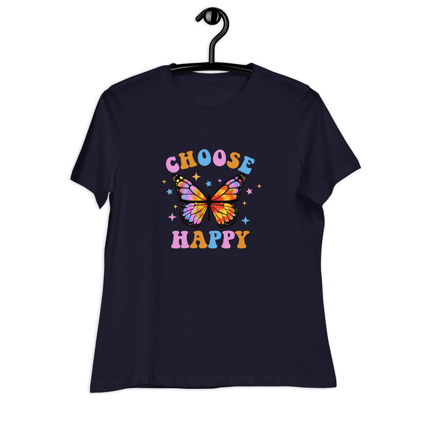 "Choose Happy" Tie Dye Butterfly Women's Relaxed T-Shirt